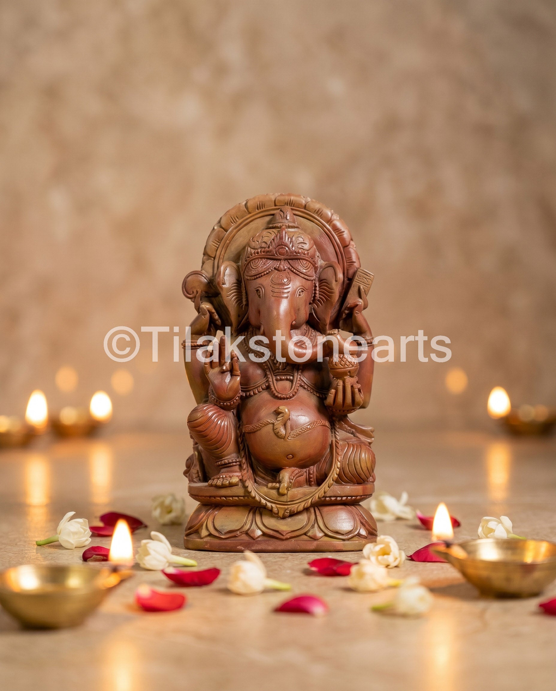 Lord Ganesha 7” Natural Pure Oakwood Stone Idol