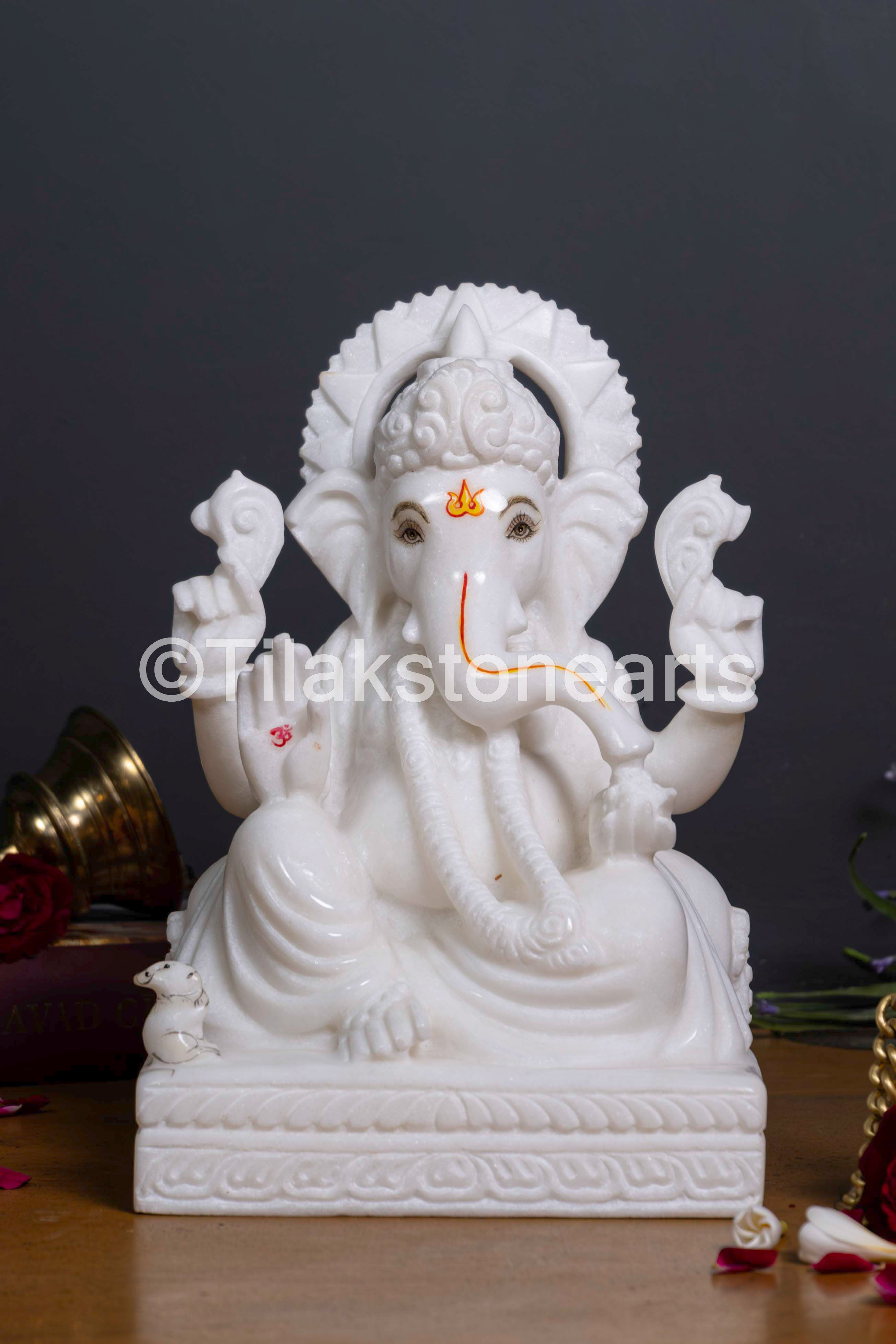 Lord Ganpati Ganesha 10" Vietnam Pure White Marble Idol
