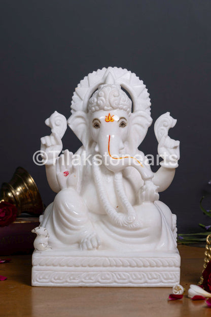 Lord Ganpati Ganesha 10" Vietnam Pure White Marble Idol