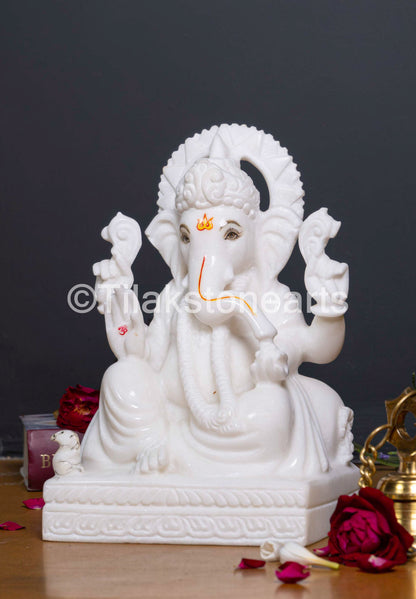 Lord Ganpati Ganesha 10" Vietnam Pure White Marble Idol