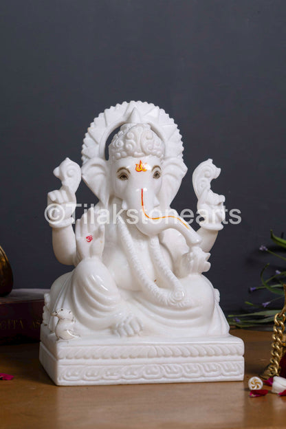 Lord Ganpati Ganesha 10" Vietnam Pure White Marble Idol
