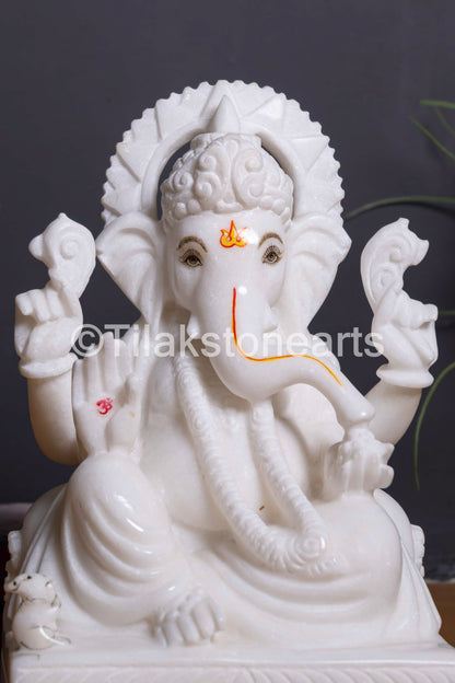 Lord Ganpati Ganesha 10" Vietnam Pure White Marble Idol