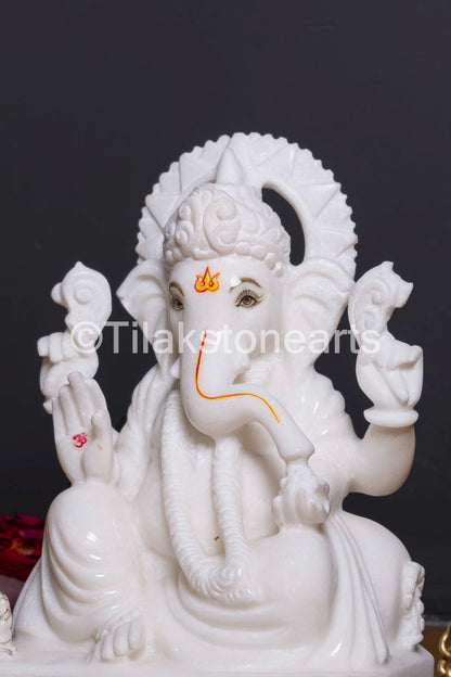 Lord Ganpati Ganesha 10" Vietnam Pure White Marble Idol