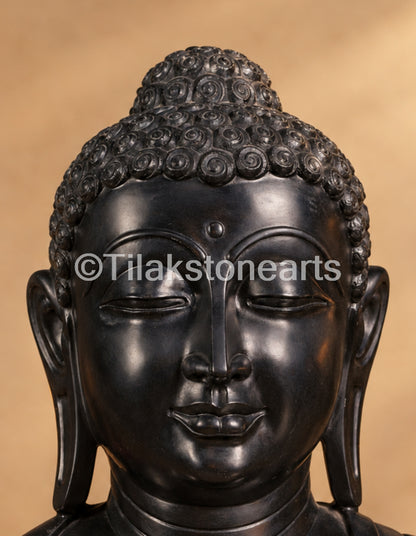 Divine Meditational Buddha 27" Pure Natural Black Stone Idol