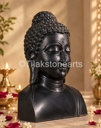Divine Meditational Buddha 27" Pure Natural Black Stone Idol