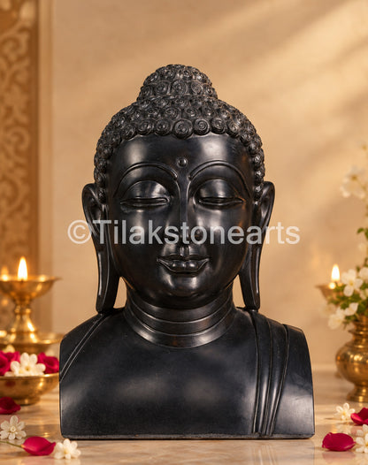 Divine Meditational Buddha 27" Pure Natural Black Stone Idol