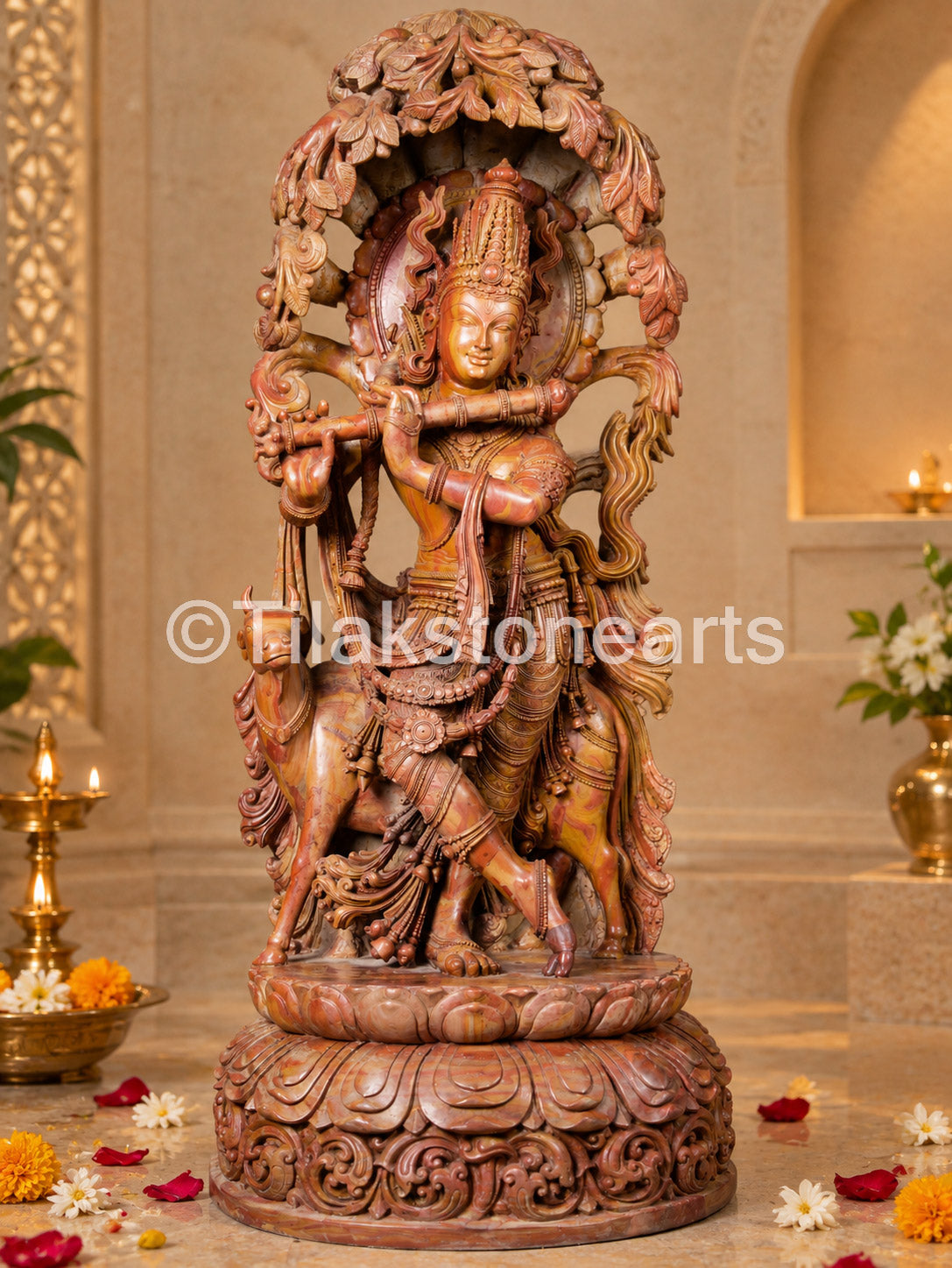 Lord Divine Murlidhar Krishna 34” Pure Natural Oakwood Idol