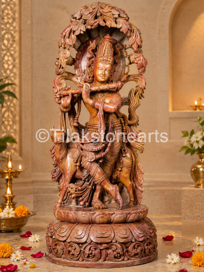 Lord Divine Murlidhar Krishna 34” Pure Natural Oakwood Idol