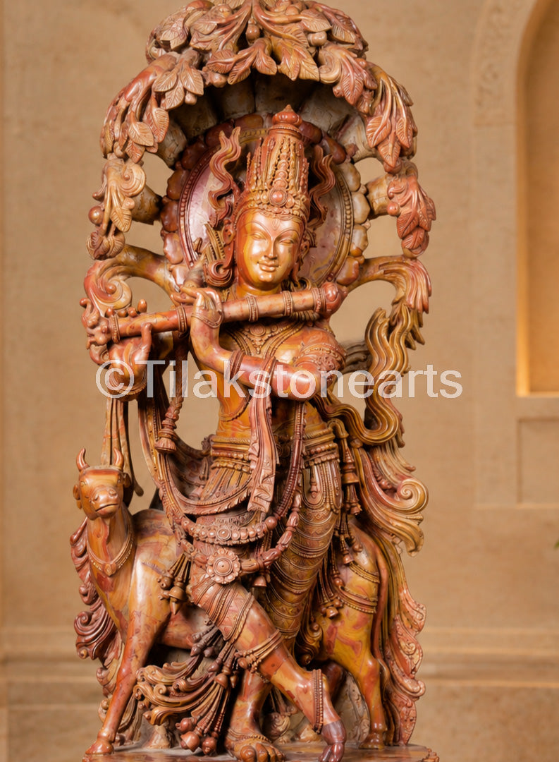 Lord Divine Murlidhar Krishna 34” Pure Natural Oakwood Idol