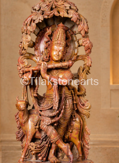 Lord Divine Murlidhar Krishna 34” Pure Natural Oakwood Idol