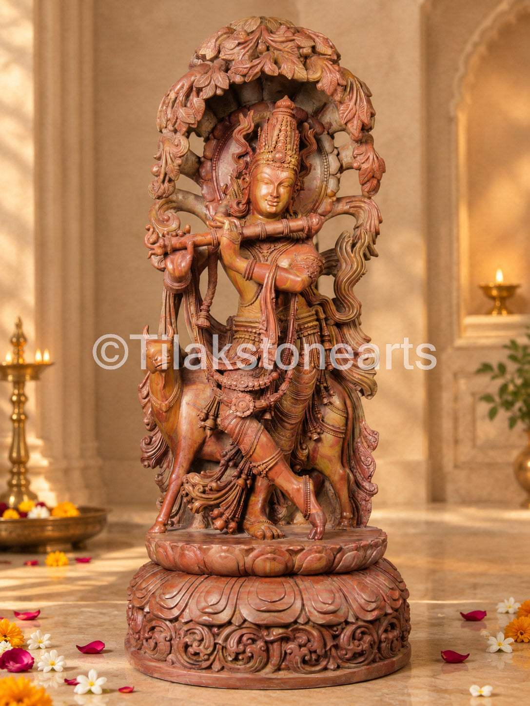Lord Divine Murlidhar Krishna 34” Pure Natural Oakwood Idol