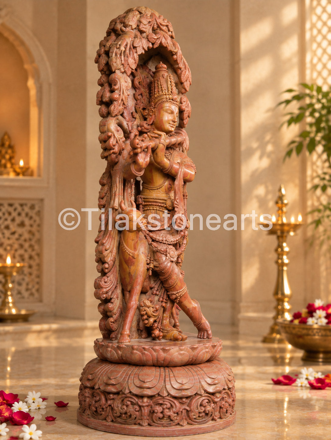 Lord Divine Murlidhar Krishna 34” Pure Natural Oakwood Idol