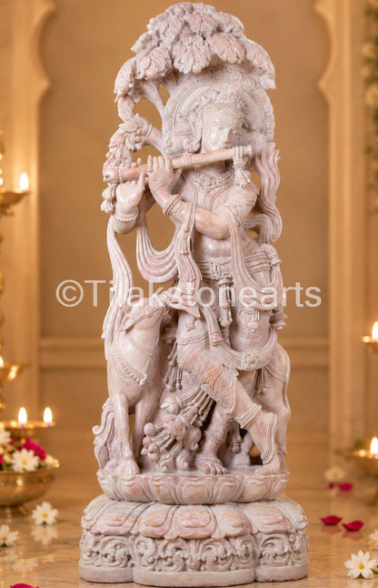 Lord Krishna Lilapati 41” Natural Oakwood Stone Idol