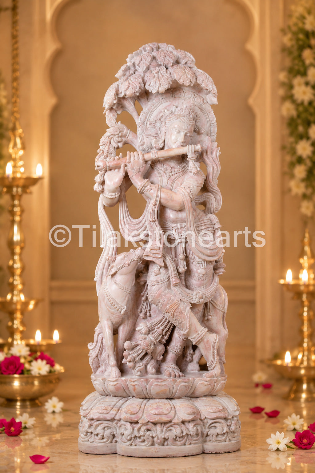 Lord Krishna Lilapati 41” Natural Oakwood Stone Idol