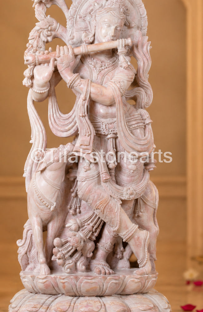 Lord Krishna Lilapati 41” Natural Oakwood Stone Idol