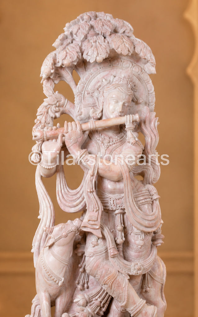 Lord Krishna Lilapati 41” Natural Oakwood Stone Idol