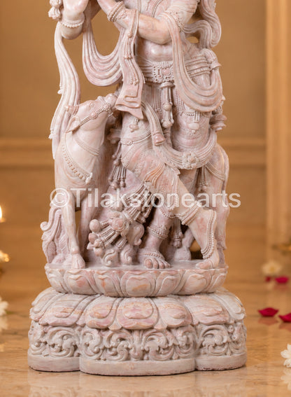 Lord Krishna Lilapati 41” Natural Oakwood Stone Idol
