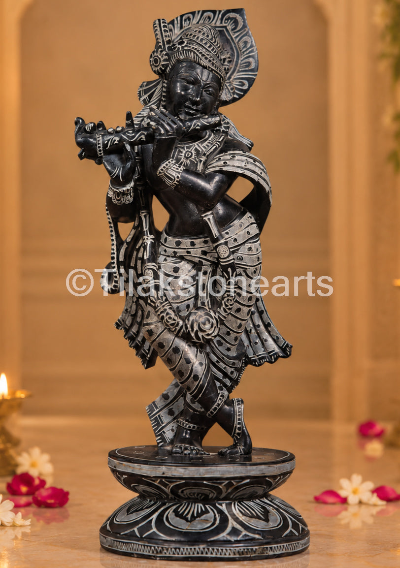 Shyama Murlidhar 12” Natural Midnight Black Stone Idol