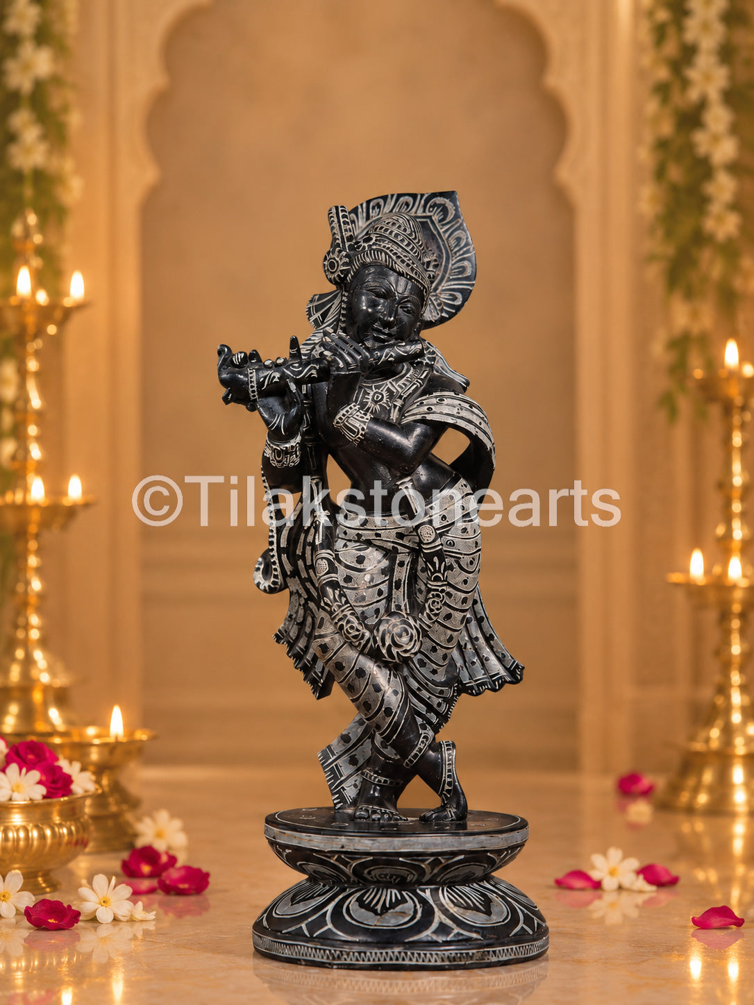 Shyama Murlidhar 12” Natural Midnight Black Stone Idol