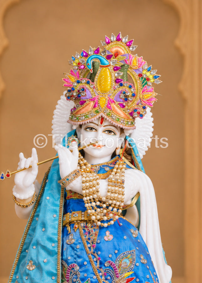 Lord Bansidhar Krishna 24" Vietnam Pure White Marble Idol