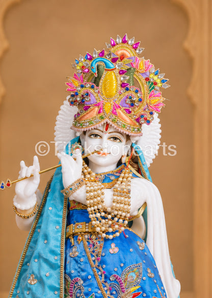 Lord Bansidhar Krishna 24" Vietnam Pure White Marble Idol