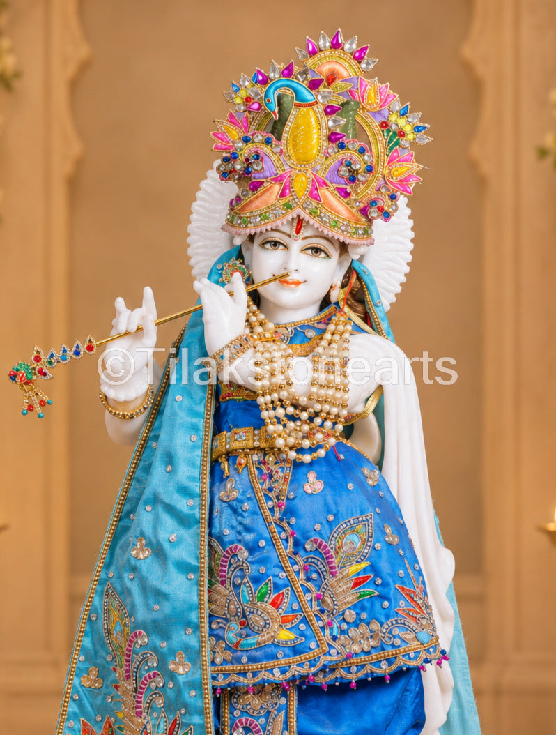 Lord Bansidhar Krishna 24" Vietnam Pure White Marble Idol