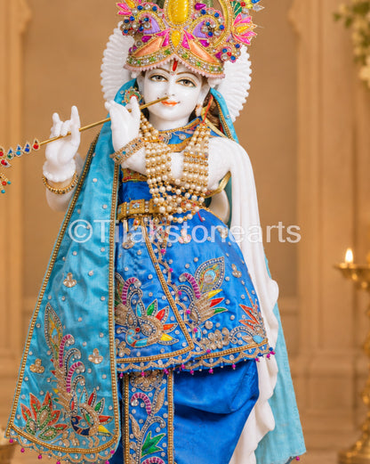 Lord Bansidhar Krishna 24" Vietnam Pure White Marble Idol