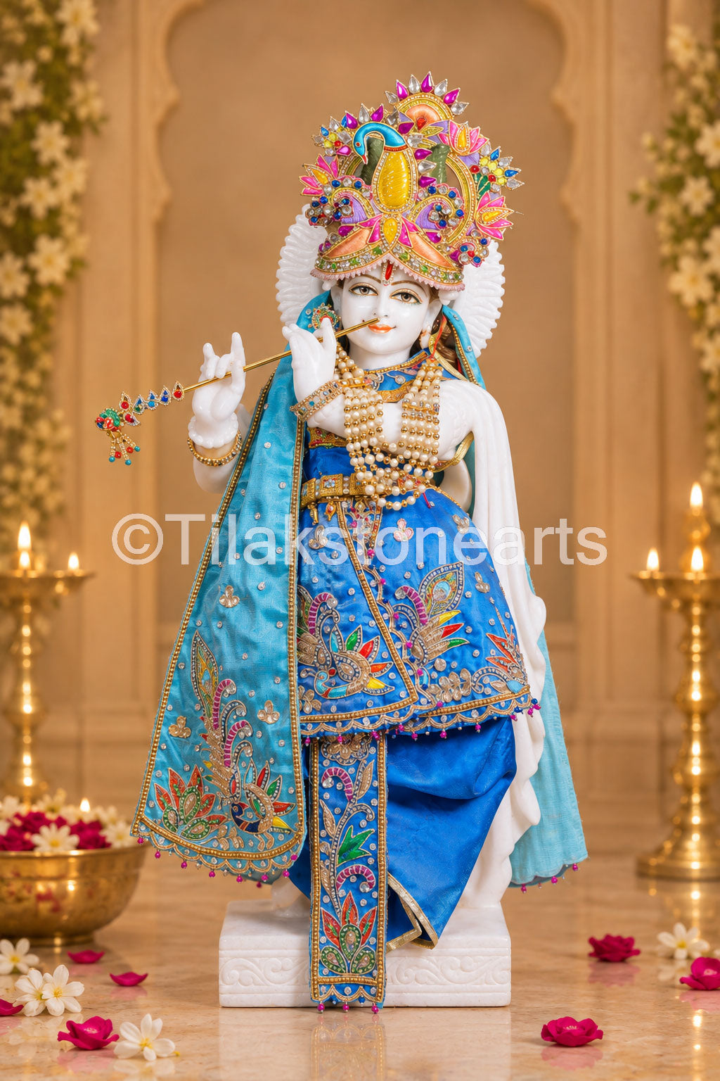 Lord Bansidhar Krishna 24" Vietnam Pure White Marble Idol