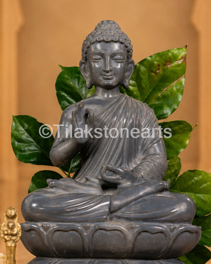 Meditating Buddha 12" Pure Natural Black Stone Idol