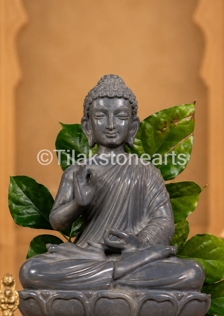 Meditating Buddha 12" Pure Natural Black Stone Idol