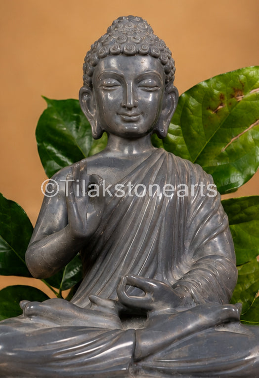 Meditating Buddha 12" Pure Natural Black Stone Idol
