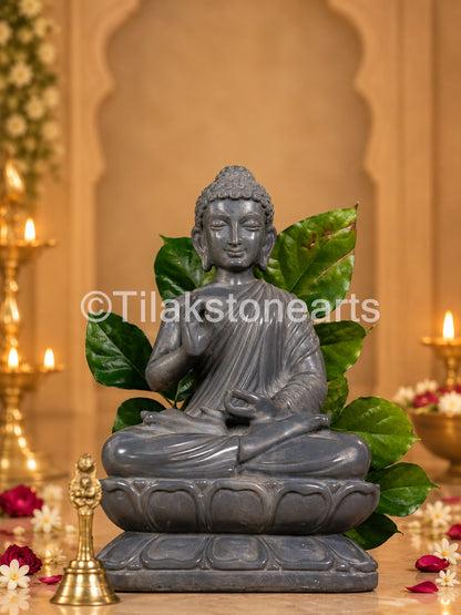 Meditating Buddha 12" Pure Natural Black Stone Idol