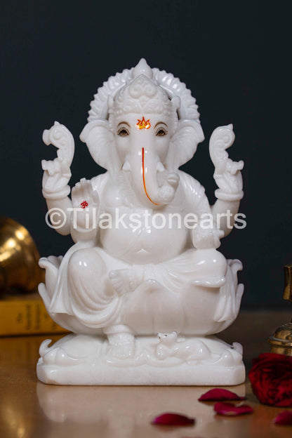 Lord Ganesha 9" Vietnam Pure White Marble Idol