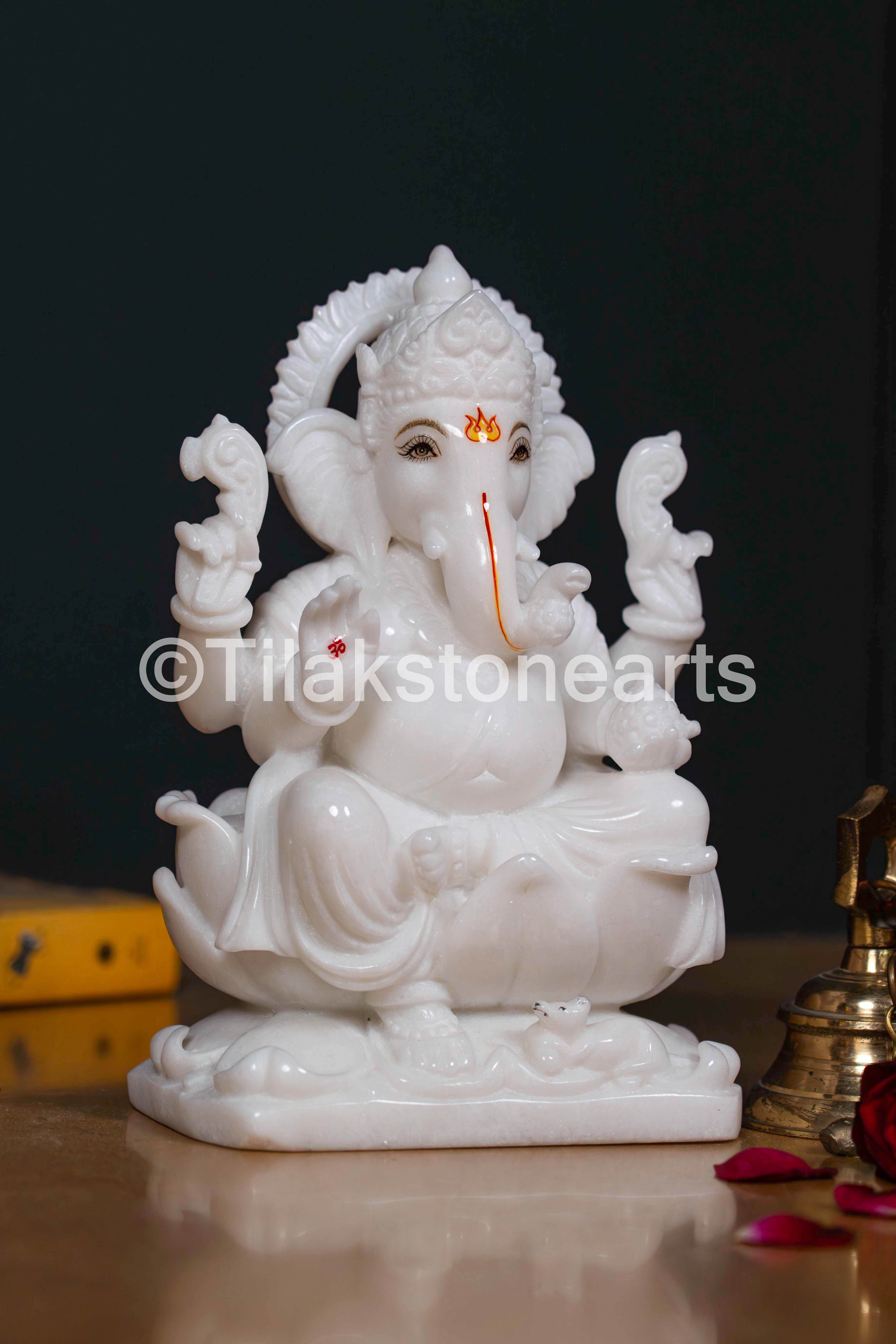 Lord Ganesha 9" Vietnam Pure White Marble Idol