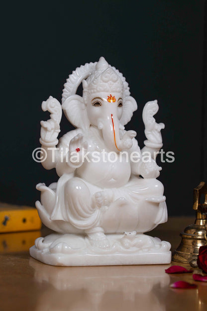 Lord Ganesha 9" Vietnam Pure White Marble Idol