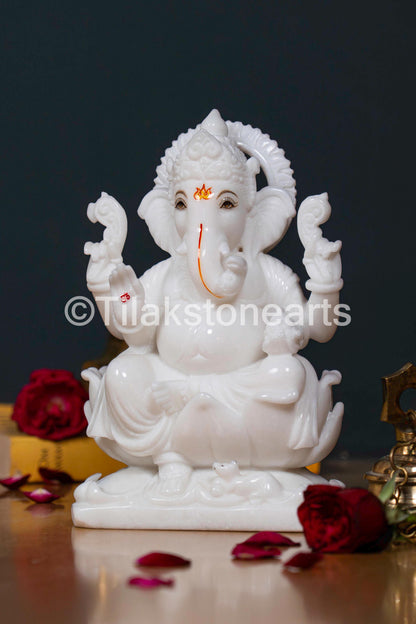 Lord Ganesha 9" Vietnam Pure White Marble Idol