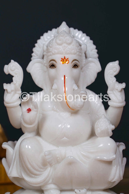 Lord Ganesha 9" Vietnam Pure White Marble Idol
