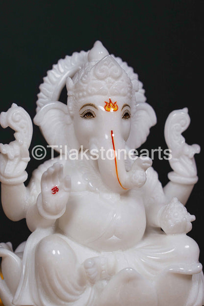 Lord Ganesha 9" Vietnam Pure White Marble Idol