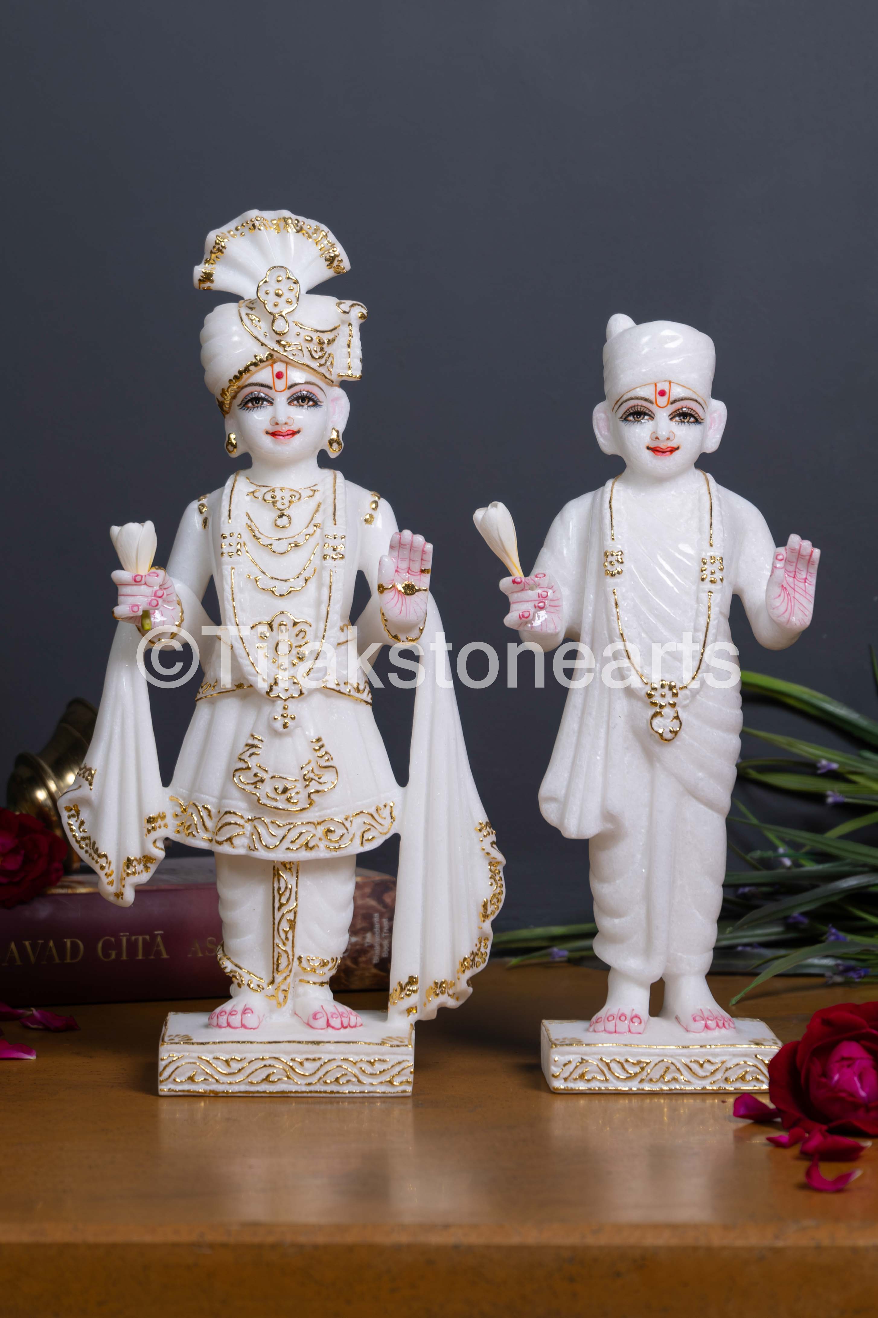 Swami Narayan Pair Jain God 12" Vietnam Pure White Marble Idol