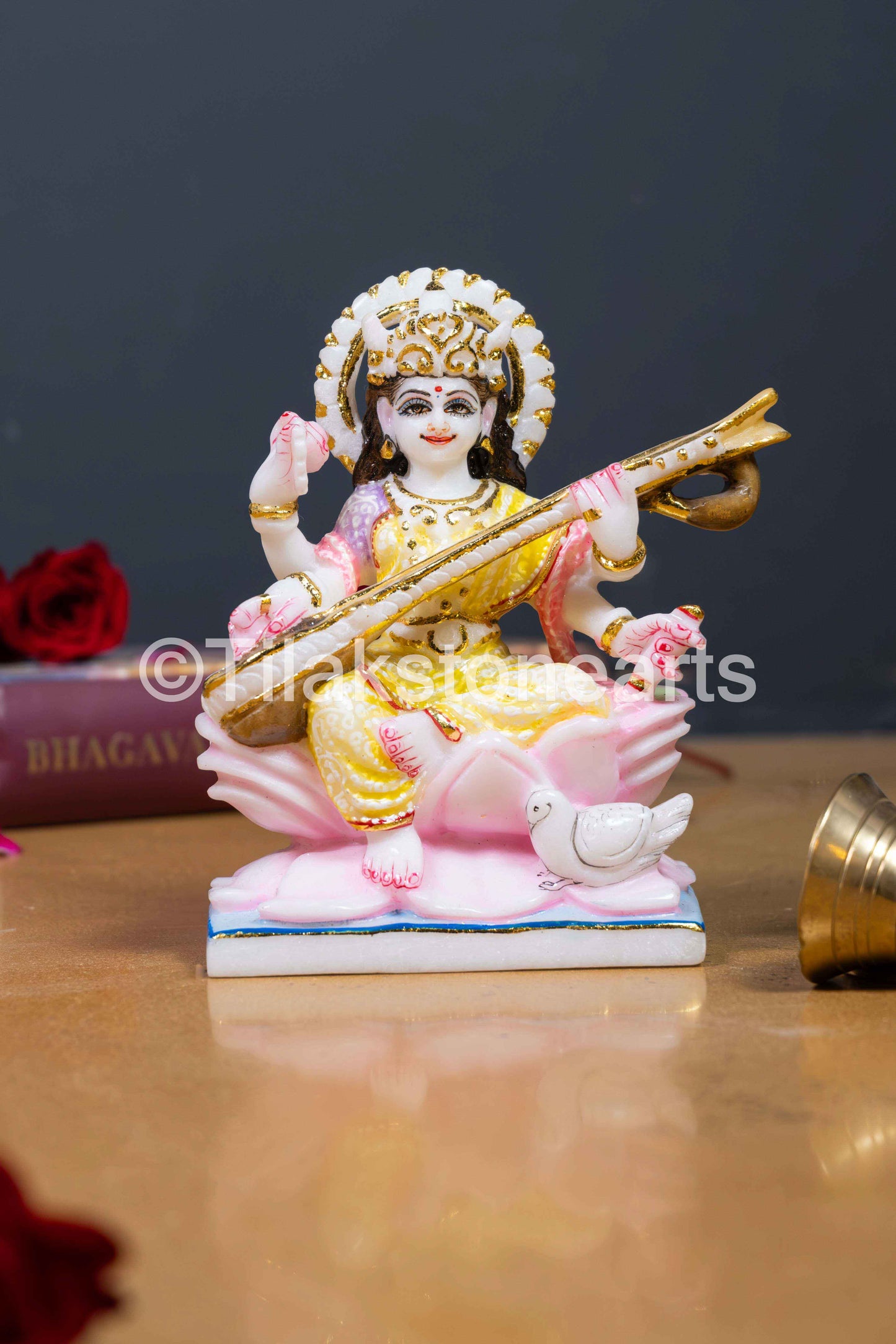 Saraswati Mata 6" Vietnam Pure White Marble Idol