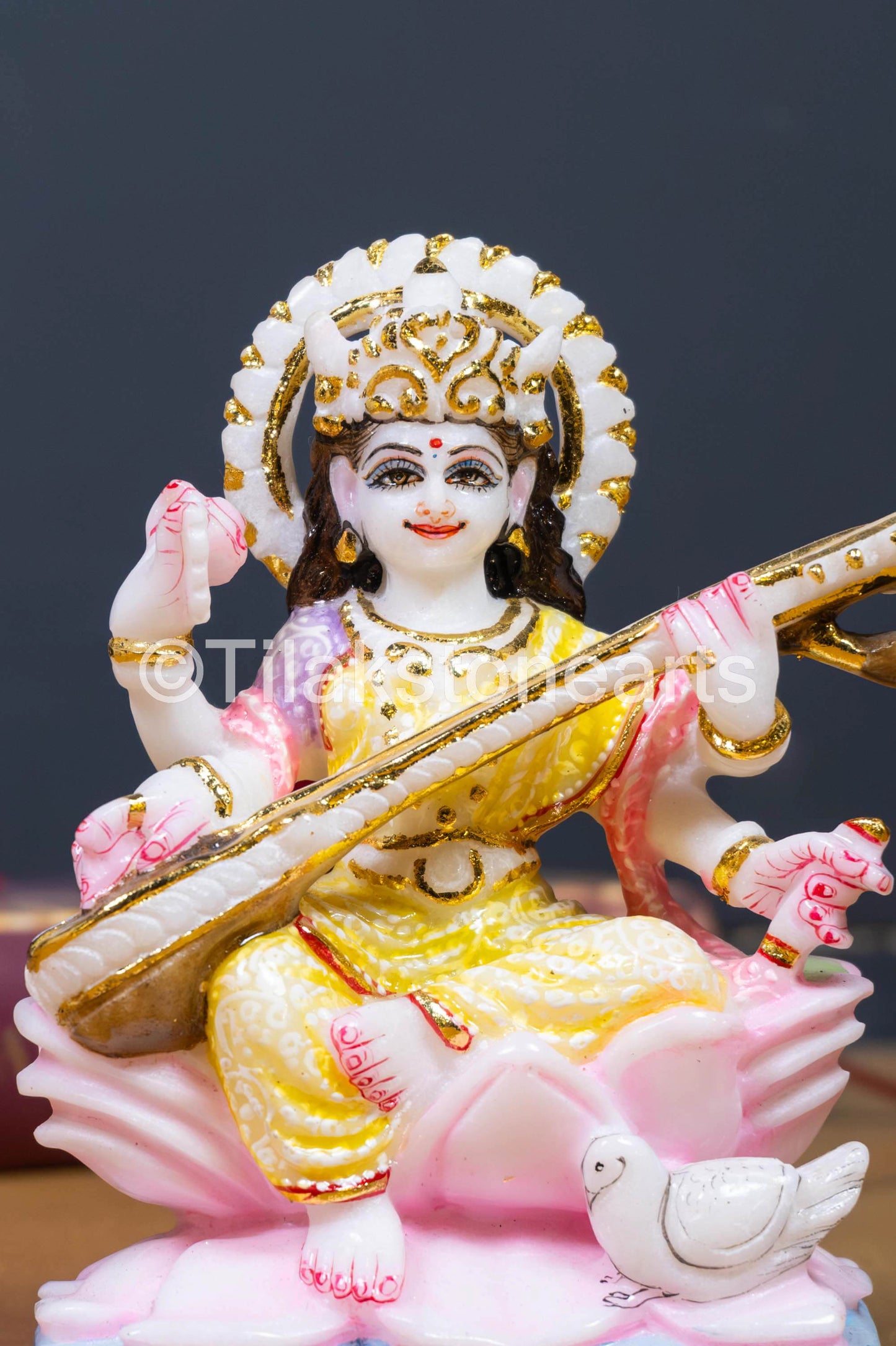 Saraswati Mata 6" Vietnam Pure White Marble Idol