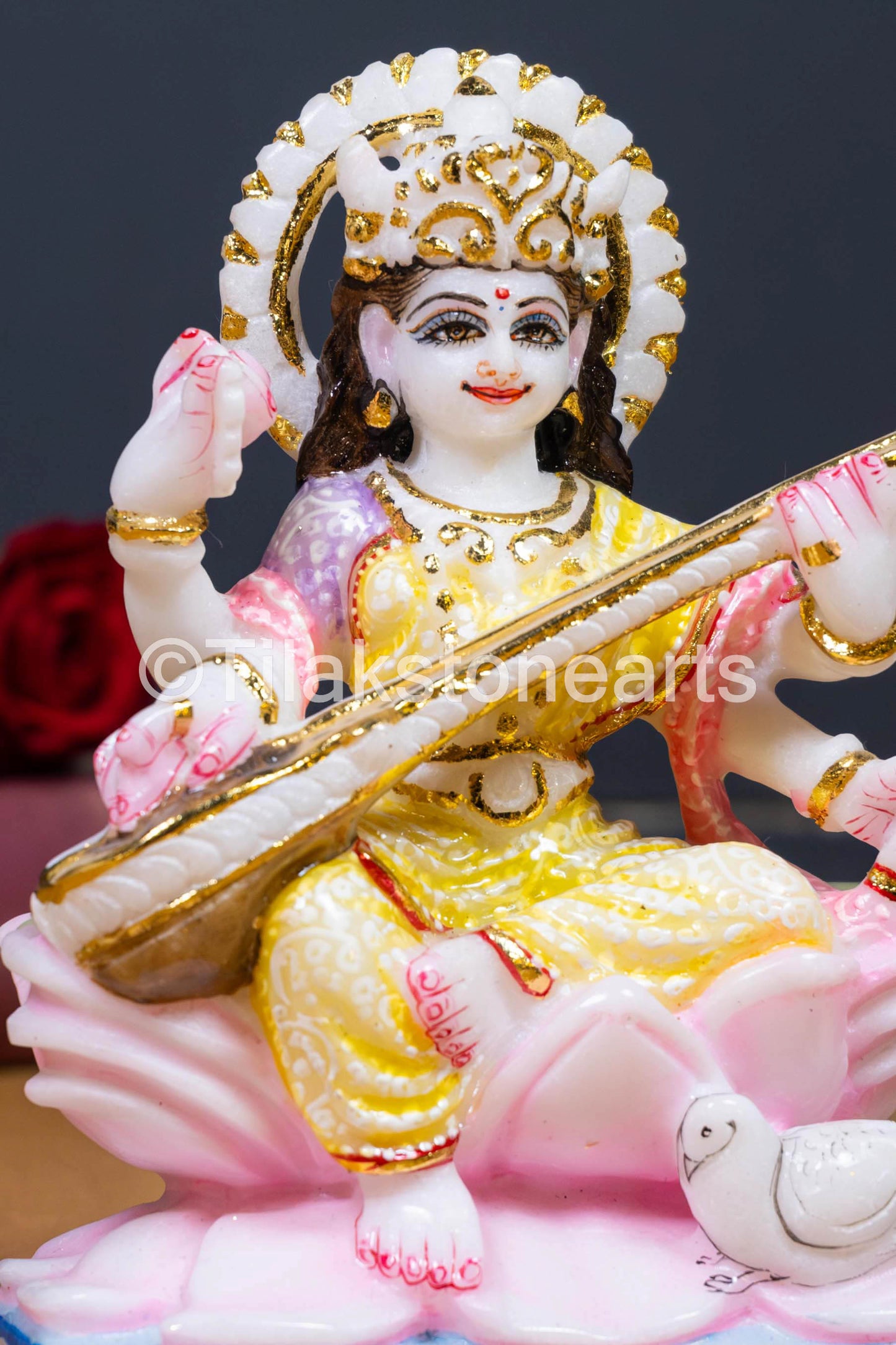 Saraswati Mata 6" Vietnam Pure White Marble Idol