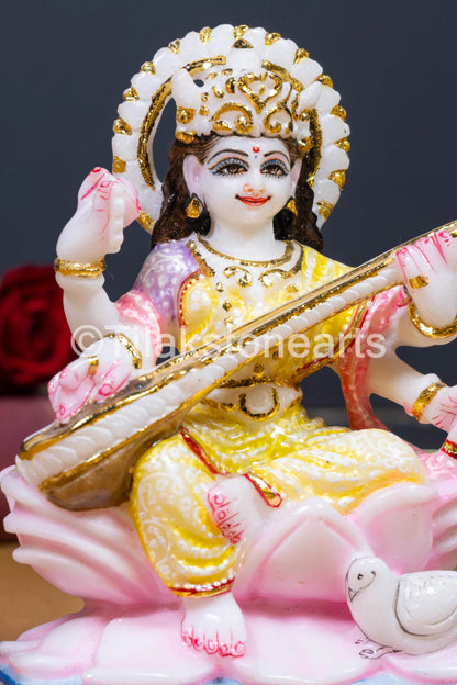 Saraswati Mata 6" Vietnam Pure White Marble Idol