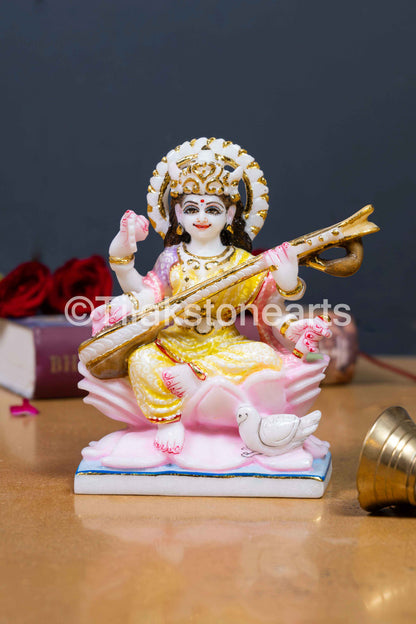 Saraswati Mata 6" Vietnam Pure White Marble Idol