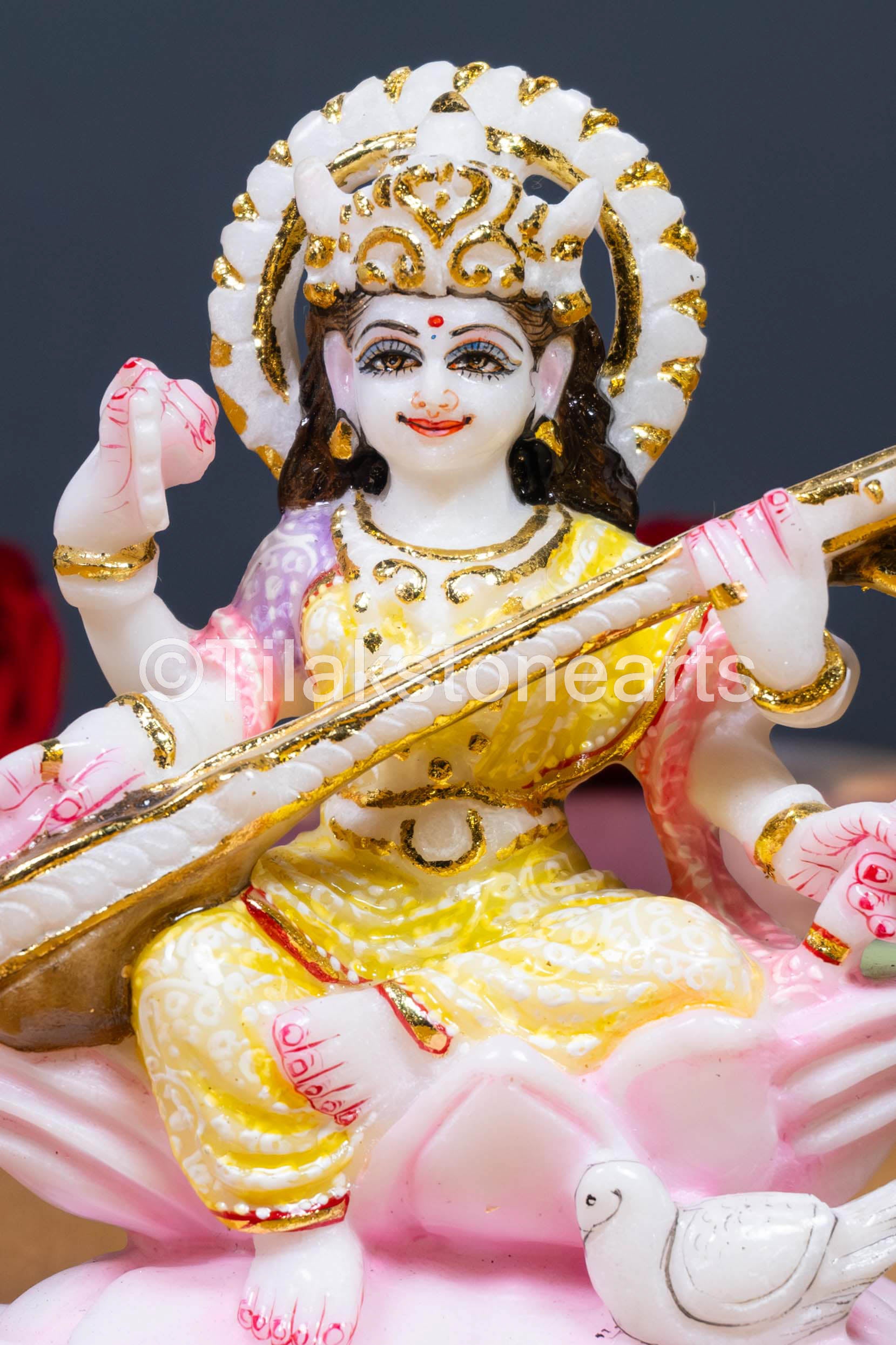 Saraswati Mata 6" Vietnam Pure White Marble Idol