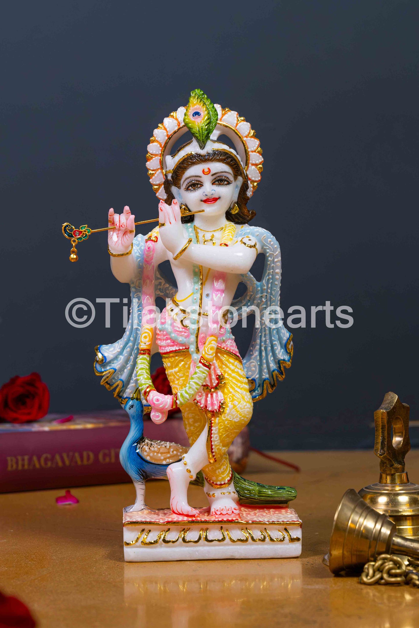 Lord Krishan Lila 10" Vietnam Pure White Marble Idol