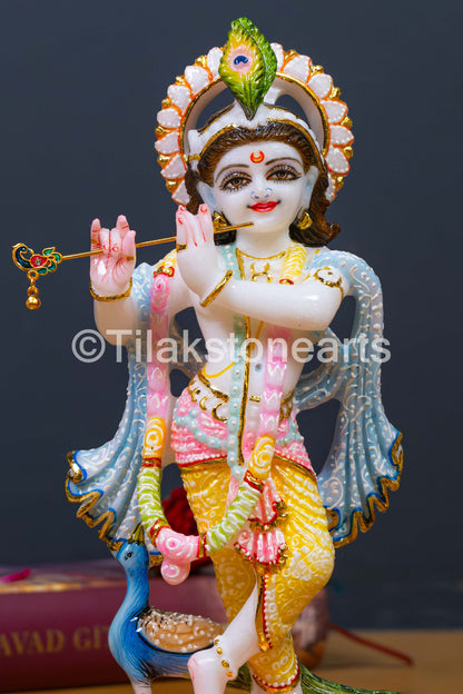 Lord Krishan Lila 10" Vietnam Pure White Marble Idol