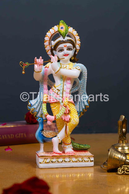 Lord Krishan Lila 10" Vietnam Pure White Marble Idol