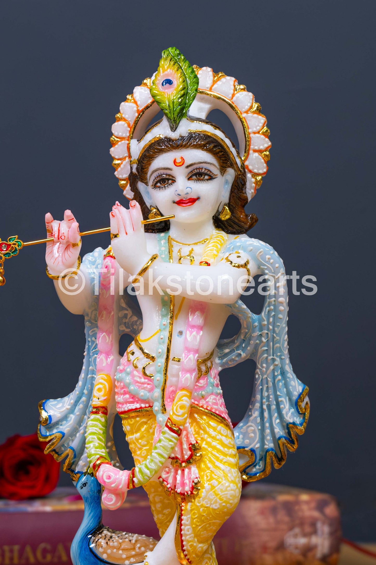 Lord Krishan Lila 10" Vietnam Pure White Marble Idol
