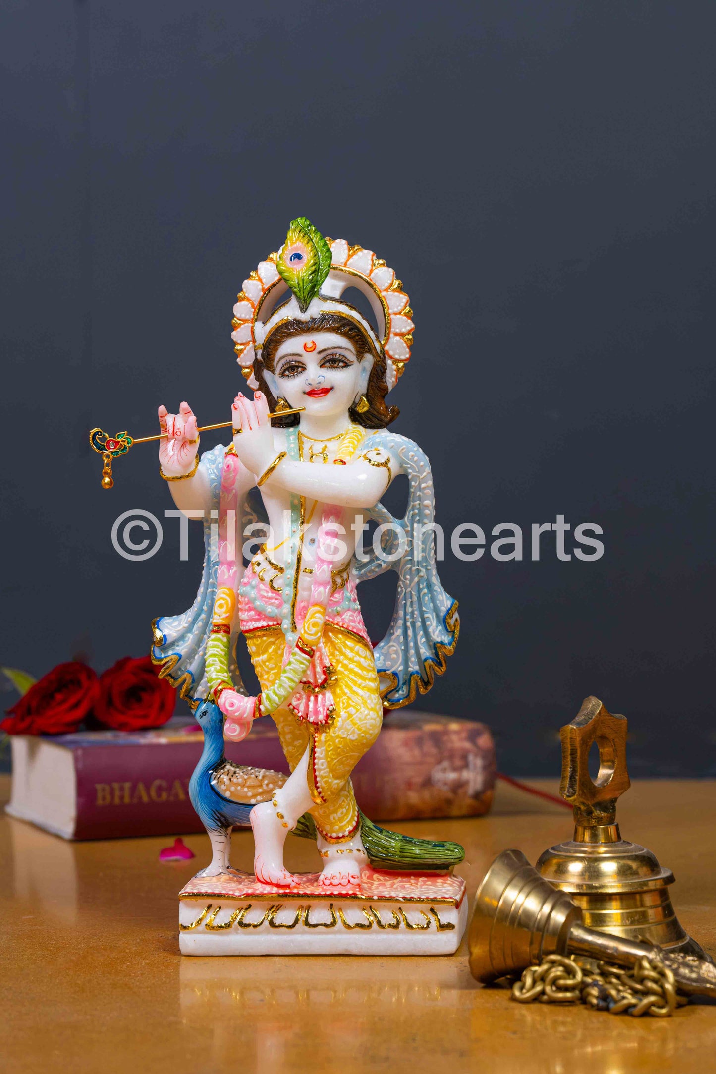 Lord Krishan Lila 10" Vietnam Pure White Marble Idol
